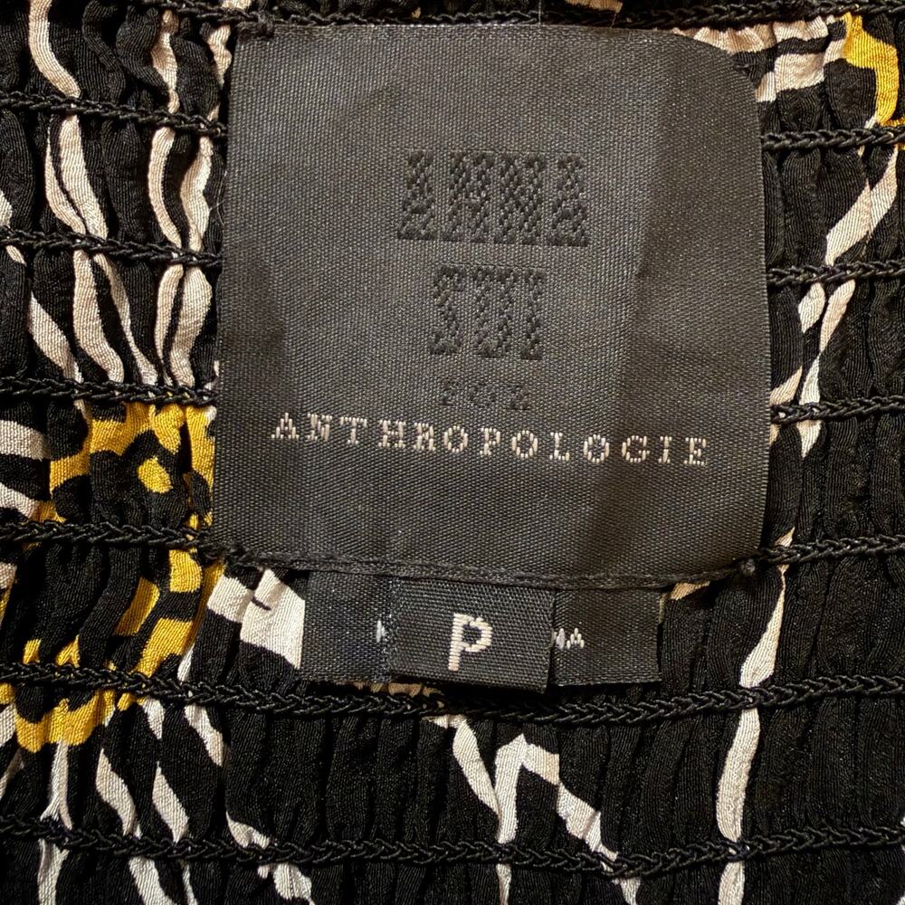 Anna Sui Anthropologie Silk Tie Straps Floral Dress Small S Black Smocked - Picture 4 of 13